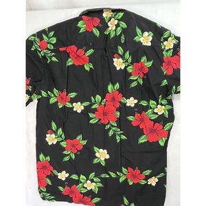 Royal Creations Hawaiian Shirt Mens Large Flowers Geometric Black Red